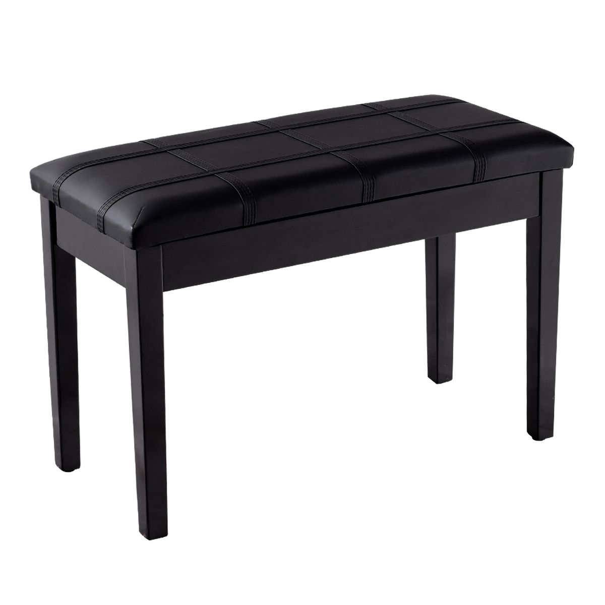 Wooden Duet Piano Bench with Padded Cushion and Music Storage Black